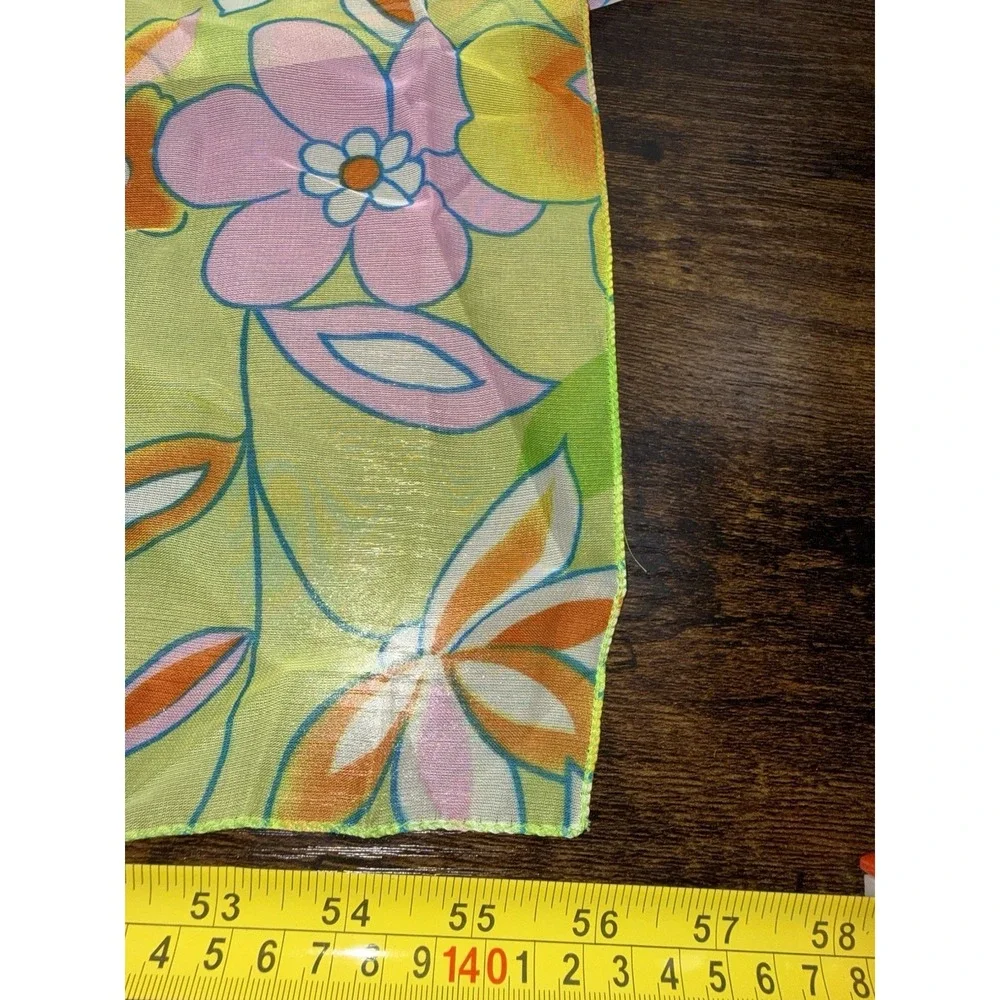 VTG Bijoux Terner Floral‎ Pareo Sarong Beach Cover Up Scarf Sheer Green Summer
